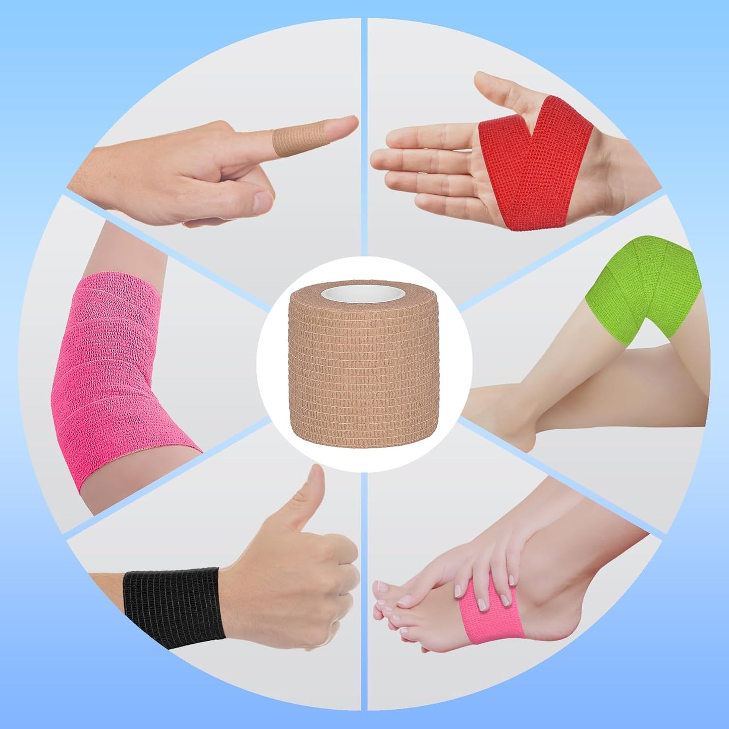 8 Rolls Cohesive Bandage 2” x 5 Yards Self Adherent Bandage Wrap Breathable Vet Tape Elastic Adhesive Bandage for Sports, Wrist, Ankle, Tattoo Wraps(Light Brown)