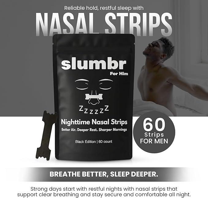 Nasal Strips for Breathing (60 Count) – Extra-Strength Grid Adhesive – Built for Nighttime Comfort, Clear Breathing & Consistent Sleep Routines (for Him - Black)