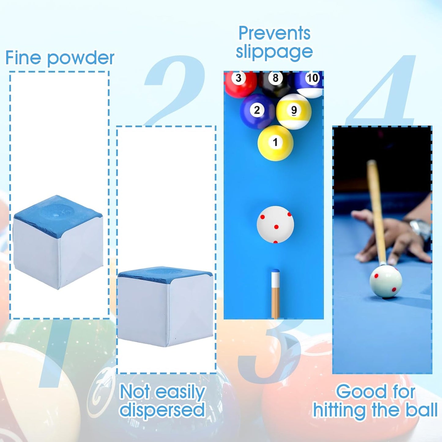 72 Pcs Pool Chalk Set, Blue Pool Cue Chalk for Billiard Pool Table Accessories, Ideal for Home, Bar, and Tournament Use