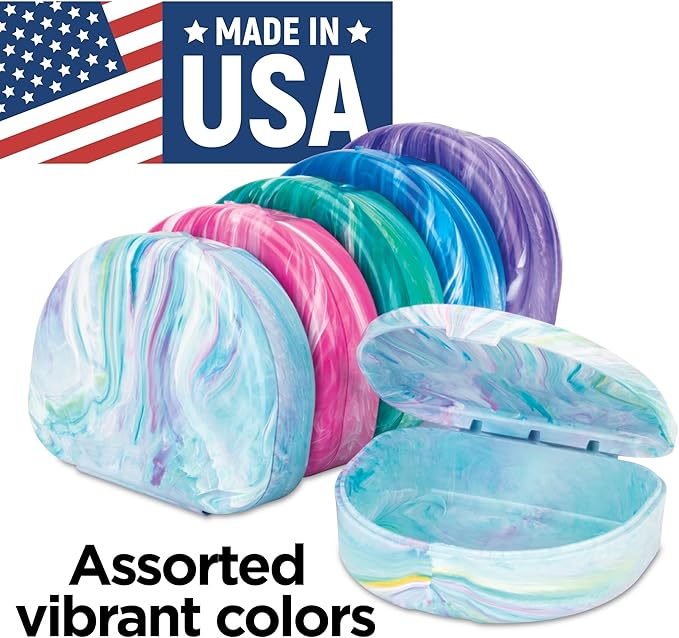 Practicon Vibrant Marble Retainer Cases, Clear Aligner Case, Dental Orthodontic Retainer Boxes, Mouth Guard Holder, 6 Pack