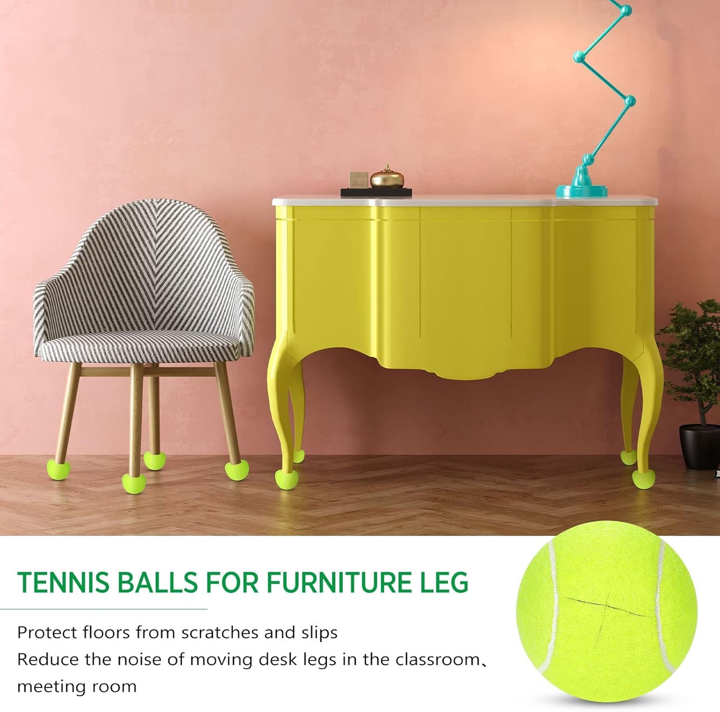 Macarrie 24 Pcs Precut Tennis Balls for Furniture Legs and Floor Protection Chairs Desks Furniture Tennis Balls for Chairs Feet Long Lasting Foot Covers(Yellow)