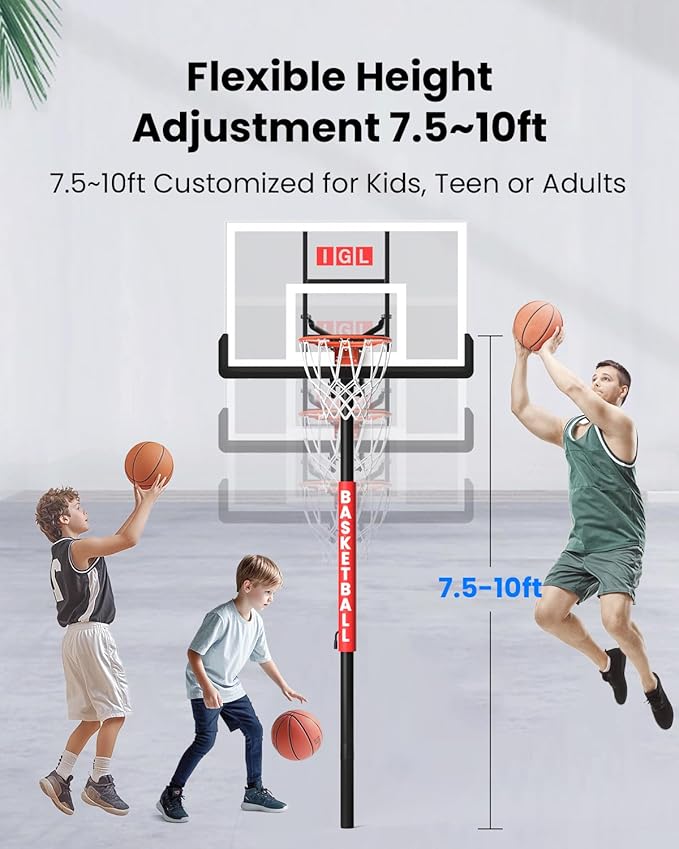IGL In ground Basketball Hoops Outdoor, 10ft Height Adjustable Basketball Goal In ground with Shatterproof Backboard and Pro-Style Rim