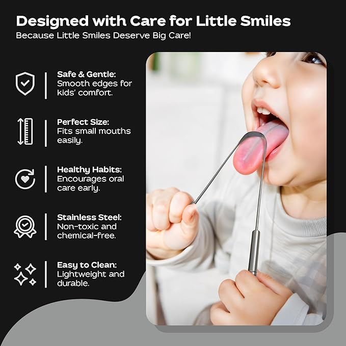 Justnatur 100% Pure Stainless Steel | Ultimate Tongue Cleaner for Fresher Breath | Reusable Metal Tongue Scraper for Adults & Kids | Extra Durable Tongue Cleaning Tool (30g Pack of 2)