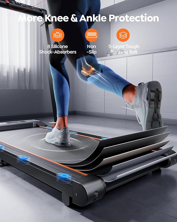 2 in 1 Folding Treadmills for Home Small Office, 2.5HP Walking Pad Treadmill with Handle Bar, 300lbs Capacity, Copmact Protable Treadmill with Smart APPs, 12 HIIT Modes and Touch Screen
