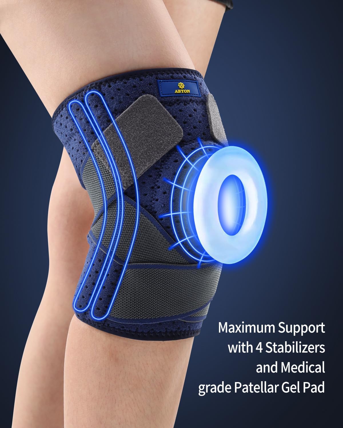 ABYON Knee Brace for Men & Women Meniscus Tear, Plus Size Knee Support with Dual Side Stabilizers & Crossed Compression Straps for Knee Pain Relief, ACL, Arthritis and Post-Surgery Recovery - Please Check How To Size Video