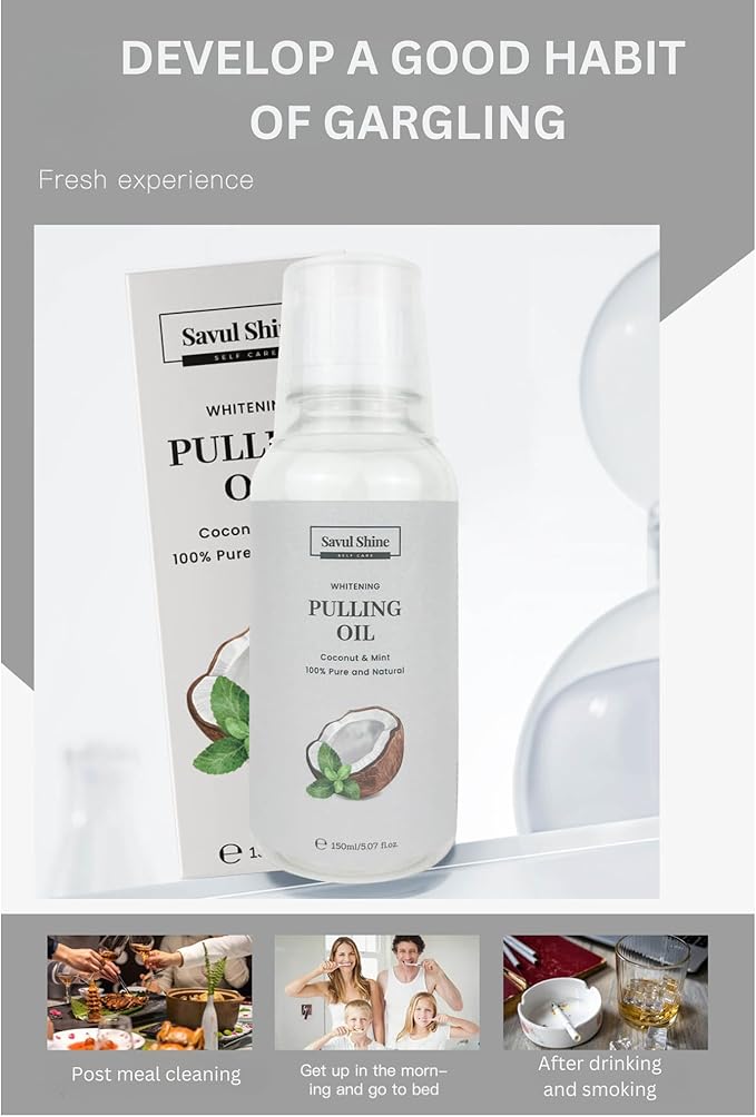 Coconut Mint Pulling Oil for Teeth 150 ml, Coconut Mint Mouthwash for Teeth and Gums, Pulling Oil for Mouth Gum Health, Pulling Oil Coconut and Mint for Teeth Whitening