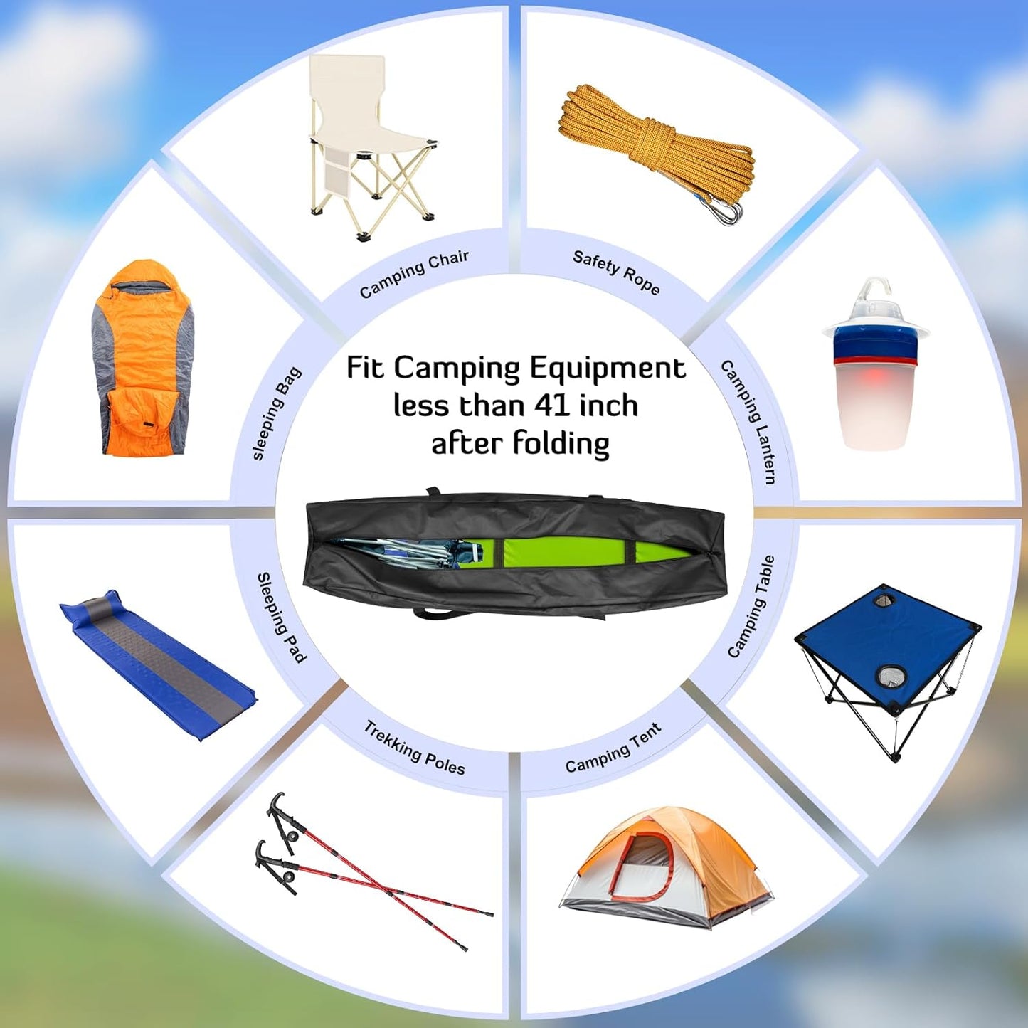 INFANZIA 41 inch Duffel Travel Sports Equipment Bag, 2PCS Long Luggage Bag with Upgrade Zipper Water Resistant, Extra Large Foldable Storage Bag for Camping, Tent, Tripod, Fishing