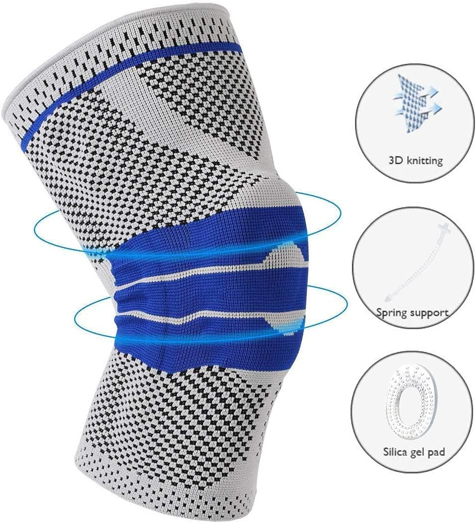 Knee Brace Compression Sleeve for Knee Pain Wraps Patella Stabilizer with Silicone Gel Spring Support, Hinged Kneepads Protector for Meniscus Tear Arthritis Men Women