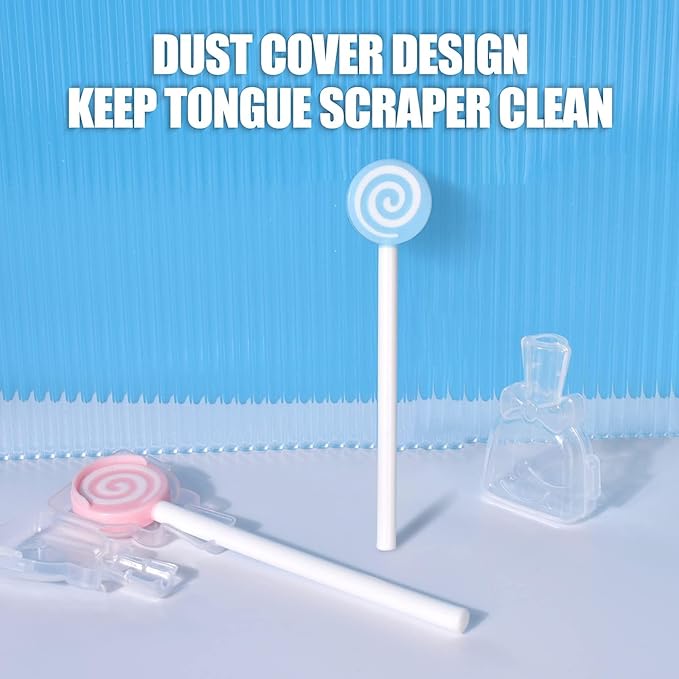 Y-Kelin Kids Tongue Scraper or Cleaner Set-Tongue Cleaner Tongue Brush with Smiley Cover, Multi-color Lollipop Shape Soft Silicone Tongue Brush for Kids, Reduce Bad Breath (4 PACK)