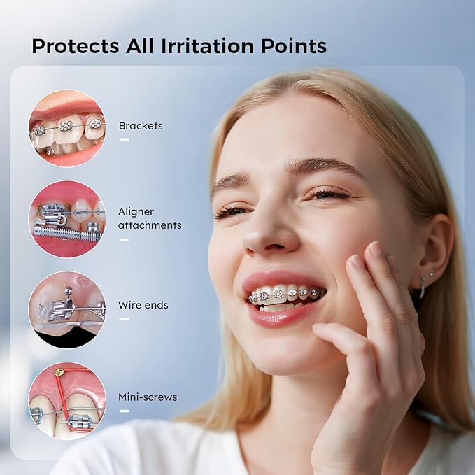 JMU Orthodontic Wax for Braces, 120 Dental Wax Dots, Hygienic Individual Wraps Braces Wax, Unscented