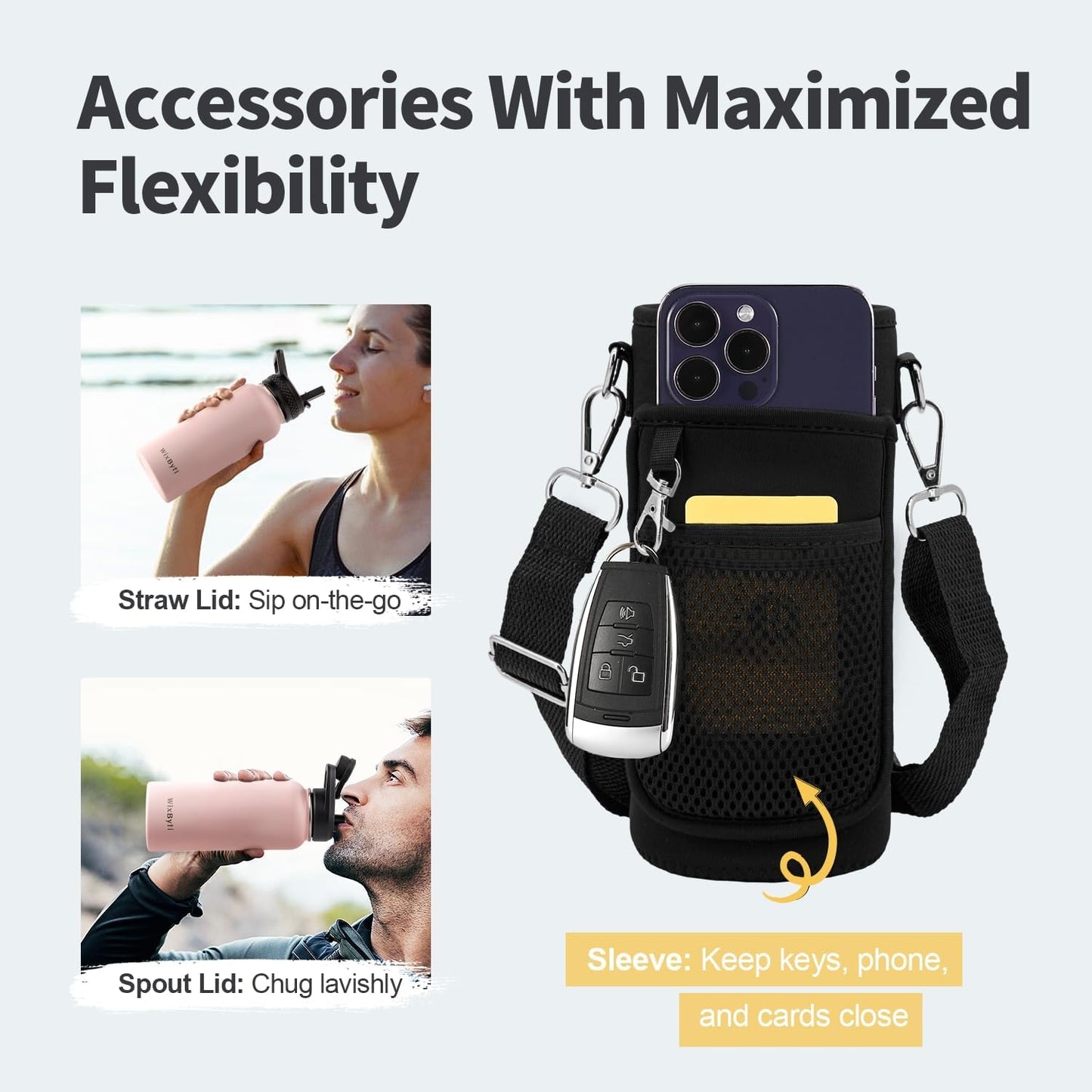 32 oz Insulated Water Bottle with Straw (Cold for 48 Hrs), Stainless Steel Triple Wall Vacuum Sports Water Jug, Leakproof Hydro Cup Flask with Paracord Handle & Straw Spout Lids & DIY Stickers