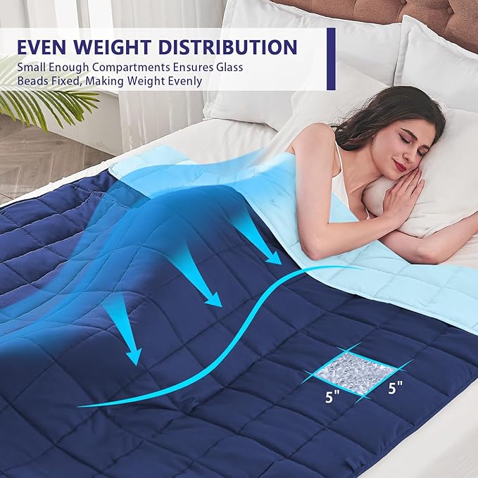King Size Weighted Blanket for Adults (30 lbs, 80” x 87”, Navy & Blue) Cooling Heavy Blanket for Sleeping Perfect for 290-310 lbs, Breathable Blanket for Adults & Couple All Season, Machine Washable