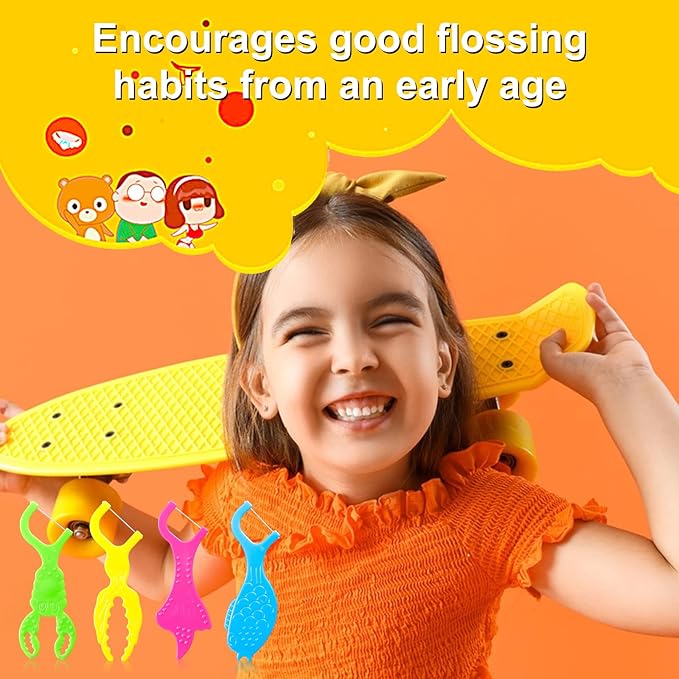 FAMILIFE Kid Floss Picks, 120 Picks Kid's Dental Floss Picks Without Fluoride, Kid Flossers with 4 Travel Handy Cases, Helps to Fight Tooth Decay and Keep Your Kids’ Teeth Clean
