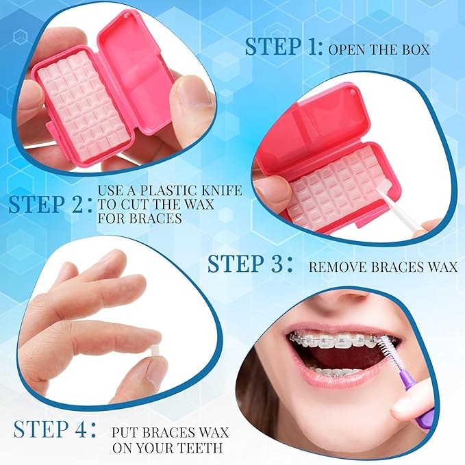 Sinmoe 40 Pack Dental Wax for Braces Orthodontic Wax for Teeth Oral Appliances with Colorful Storage Case and Small Plastic Cutter Repair Kit for Dental Care Wearer Braces Brackets