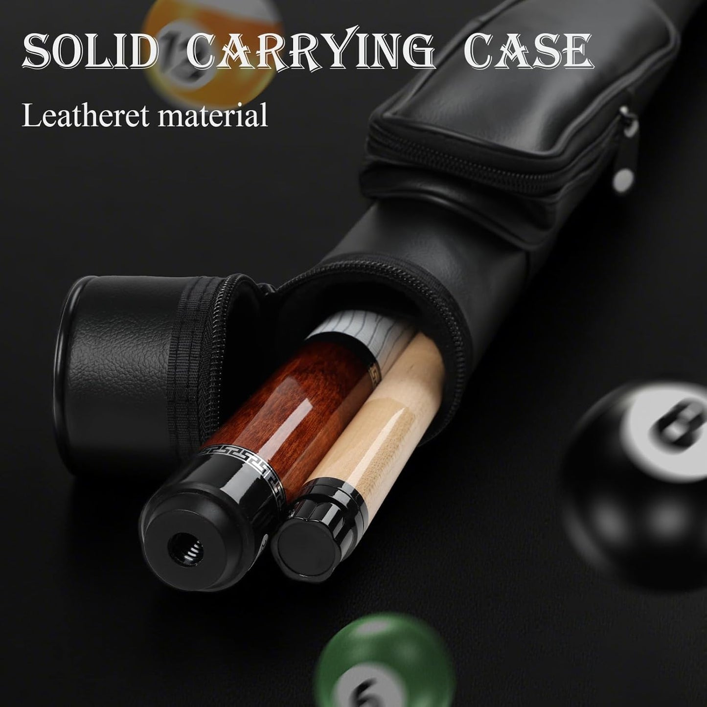 Advanced Pool Stick with Telescopic Cue Extension, Original Dyeing Brown Cue Sticks for Billiard Enthusiasts, 58'' Pool Cue Set with Accessories (Leatheret Carry Bag, Chalks, Gloves)