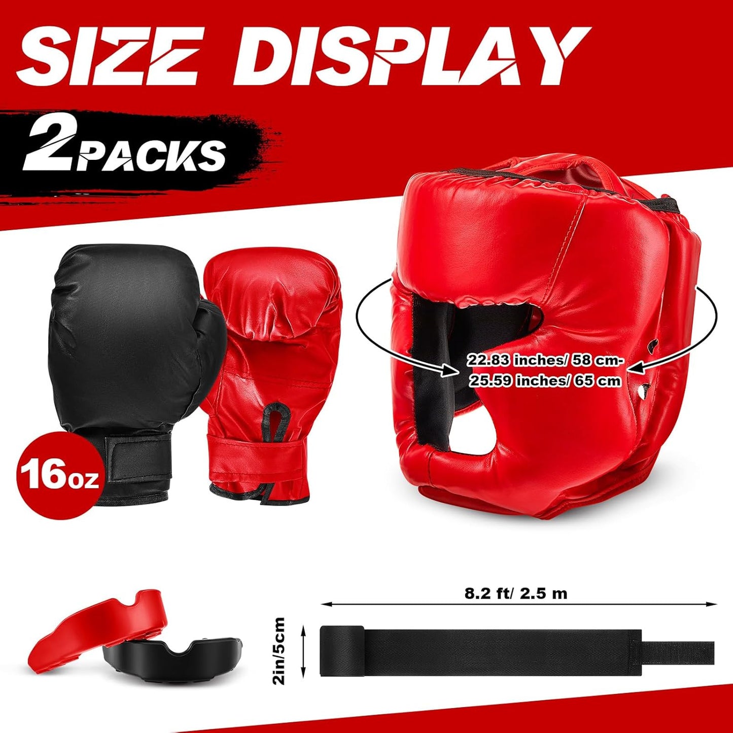 Kanayu 14 Pcs Boxing Set Including 2 Pair of 16 oz Boxing Gloves Headgear Helmet and Hand Wraps Mouth Guards Gifts for Adults Youth Beginners Training Equipment