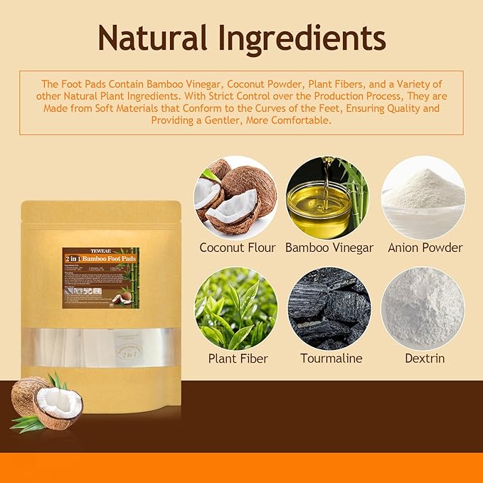 2 in 1 Foot Pads, 124 Pads Bamboo Vinegar Coconut Shell Powder Foot Pads with ''Stay in Place'' Bigger Adhesive Sheet