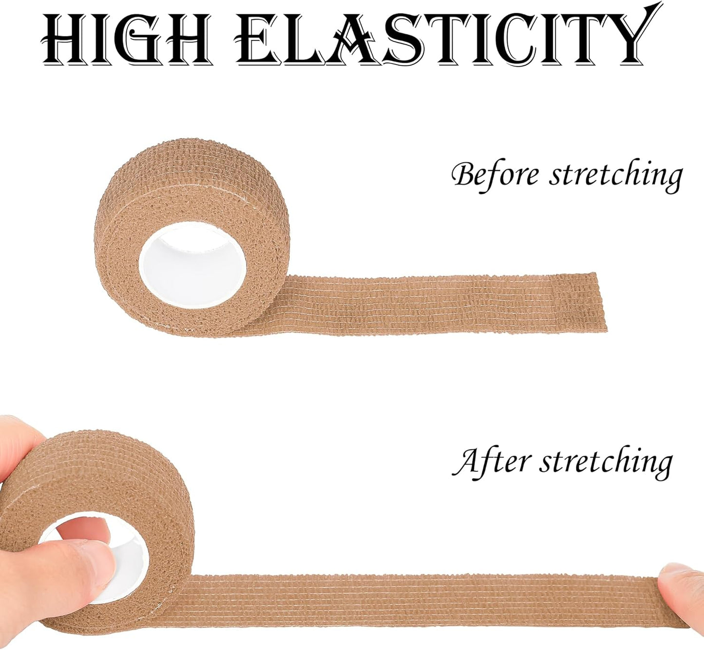 8 Rolls 1” Cohesive Bandage Self Adherent Bandage Wrap Breathable Vet Tape Elastic Adhesive Bandage for Sports, Wrist, Ankle, Tattoo Wraps(Light Brown)