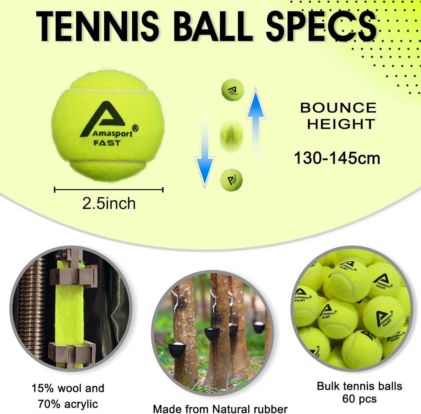 LITIAN Bulk Tennis Balls with Hopper Bag - 60 Pack Bucket High Elasticity Pressureless Practice Tennis Balls, Perfect for Training & Pet Dogs Play