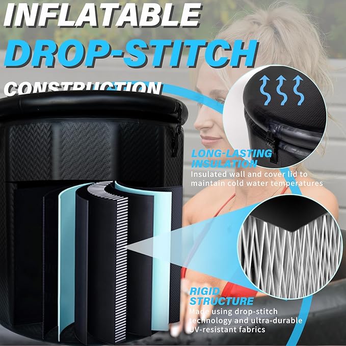 Inflatable Ice Bath Tub for Athletes, Cold Plunge Recovery Tub with Insulated Lid, EVA Groundsheet, Backpack, 115 Gallon Capacity, 39" x 39" x 35.4", Portable Durable Design