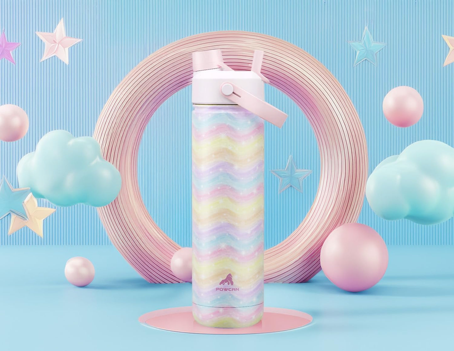 26 oz Insulated Water Bottle with 2-in-1 Straw and Spout Lid, Keep Cold 24H, Leak-Proof, Fits in Car Cup Holder, Stainless Steel Water Bottle for Sports, Travel, Gym, and School (Candy Ripple)