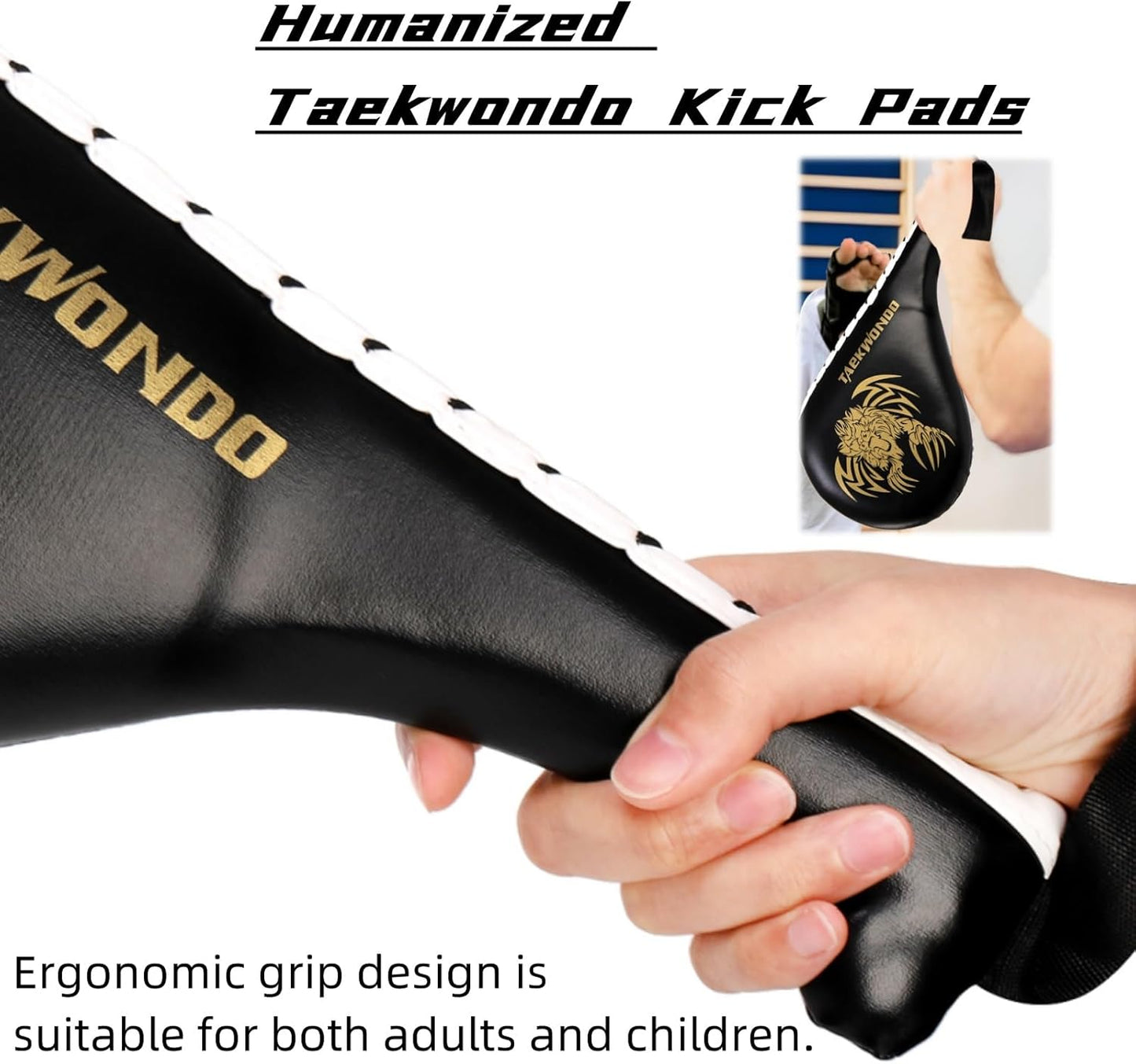 2 Pack Taekwondo Kick Pads, 15 x 7.5 x 2 inch Double Martial Arts Training Paddles, PU Leather Kickboxing Punching Target Pads, TKD Strike Boxing Sparring Equipment for Youth Adult, Black