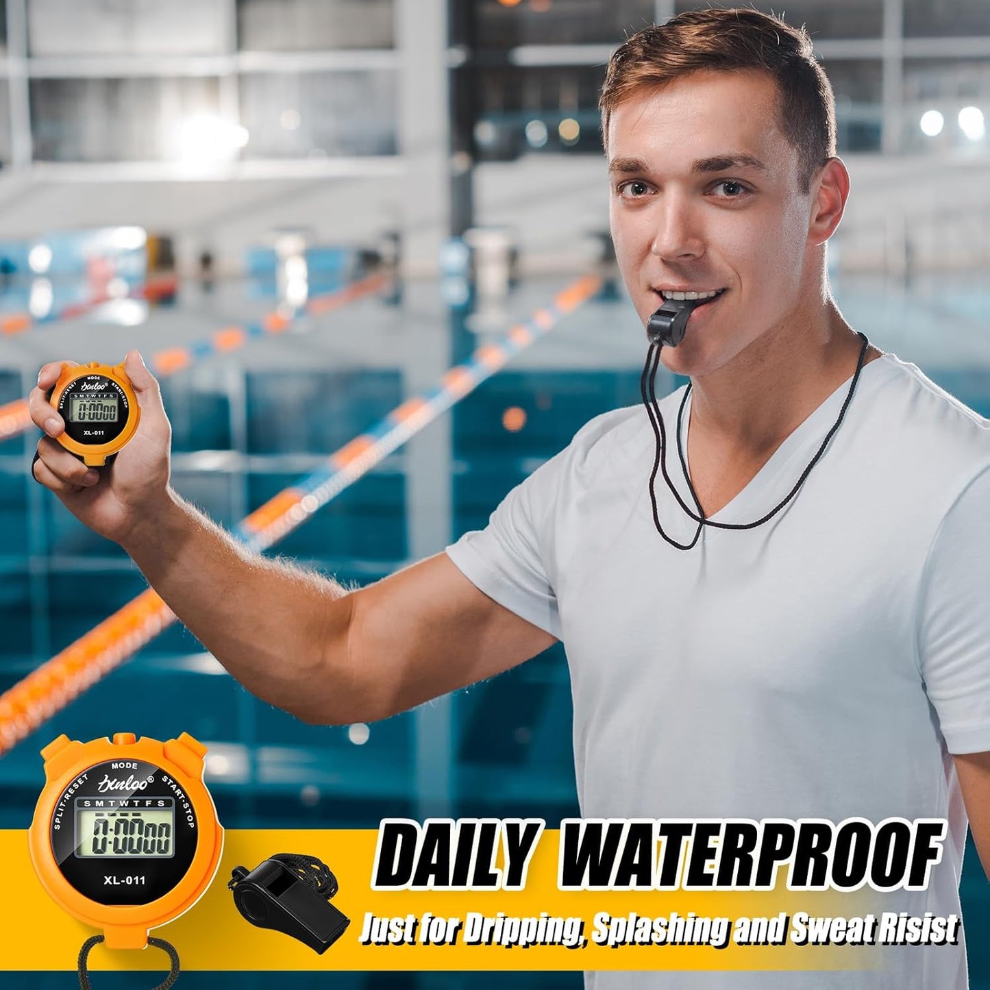 48 Pcs Digital Stopwatch Timer Plastic Whistle Bulk for Sports Coaches Referee Waterproof Watch Timer Whistle with Lanyard Multi Function Electronic Fitness Date Alarm (Multicolor)