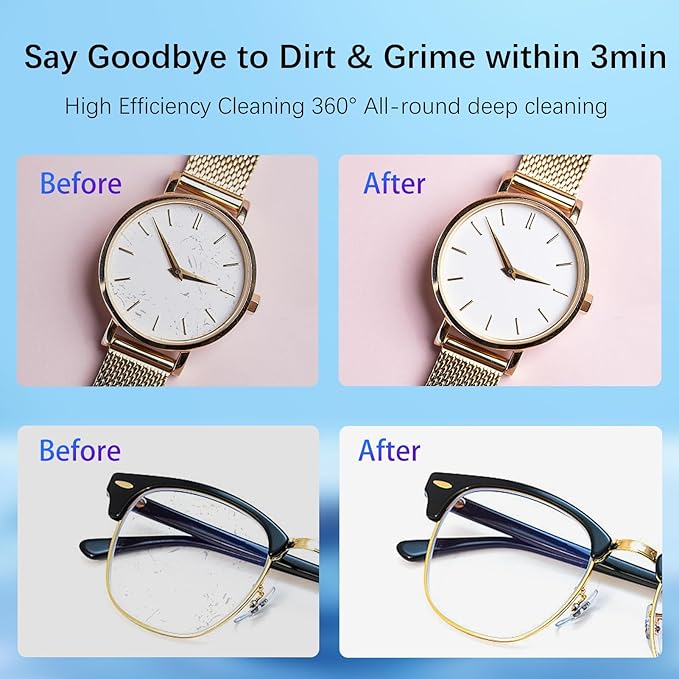 Jewelry Cleaning Ultrasonic Machine with 3 Modes Timer, 40W 22oz (640ml) 49KHz Portable Professional Jewelry Cleaning Ultrasonic Eyeglass Cleaner for Watches, Dentures, Ring, Razor,Makeup Brush