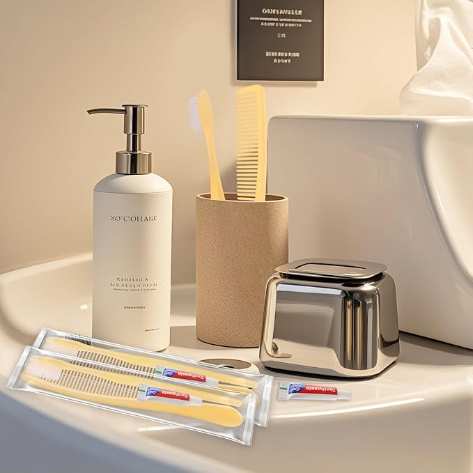 NICEMOVIC 100 Pack Disposable Toothbrushes Bulk with Toothpaste and Comb Travel Size Toothpaste Set Homeless Care Package Supplies for Bulk Individually Wrapped Disposable Travel Hotel Charity, Yellow