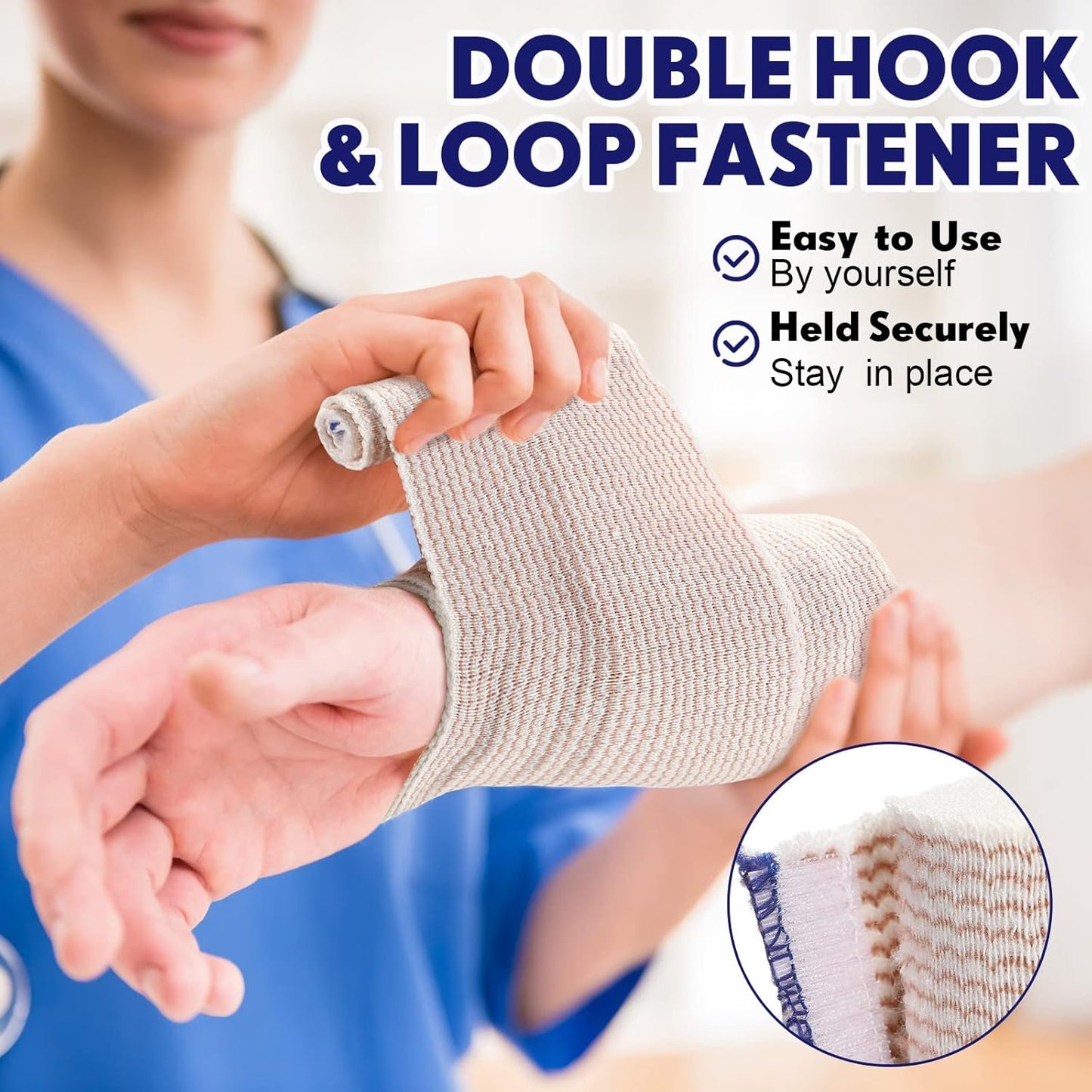 LEIFIDE 36 Pack Compression Bandage Wrap with Self Closure on Both Ends Elastic Bandage for Legs, Knees, Ankles, Wrists, Elbows, Shoulders, Athletic Stretchable Wrap(4 Inch,Blue Trim)