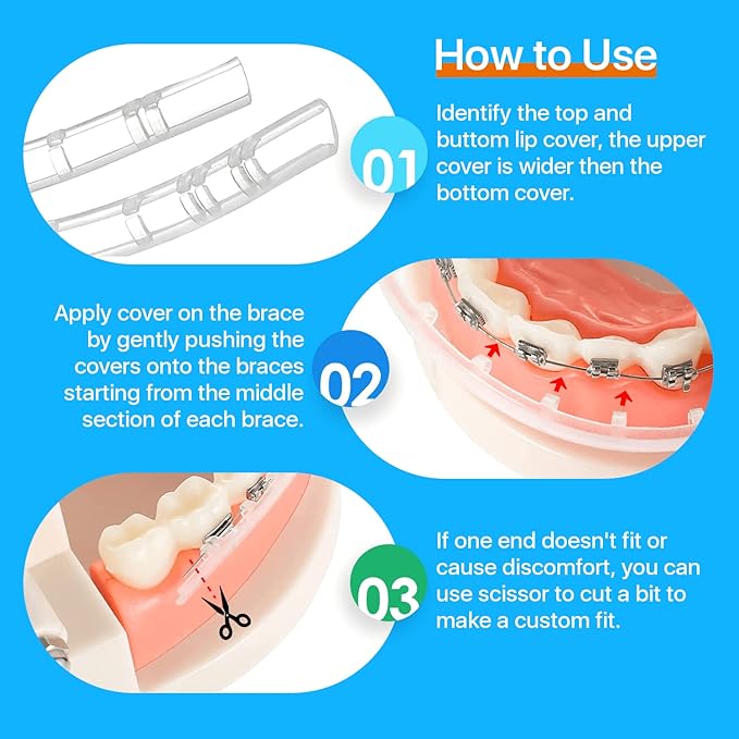 AIM Clear Lip Protector for Braces with Carry Case – Comfort Covers, Wax Alternative, Trim-to-Fit Teeth Shield (Upper + Lower)