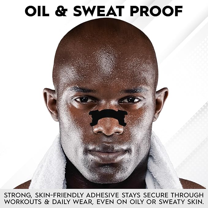 Performance Nose Strips for Breathing (90 Count) - Oil & Sweat Proof Adhesive - Athletic Nasal Strips for Snoring & Sleeping - Black, Extra Strength, Wide Body, Universal Fit