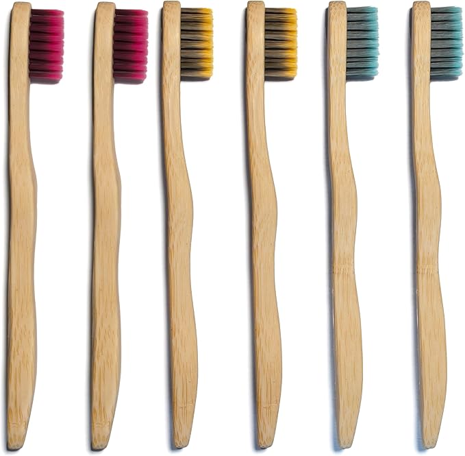 Children Bamboo Toothbrushes for 3 y+ Tots, BPA Free Bristles, Medium Soft, 6 PCS Bamboo Toothbrush for Dental Hygiene, Compostable and Sustainable, Ergonomic Wave-Shaped Handle