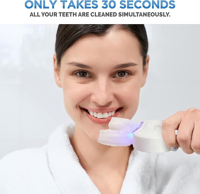 Sani White Ultrasonic Toothbrush, Ortho Sparkle Sonic Glow Brush, 360 Brite Toothbrush Adult U Shaped Tooth Cleaner Teeth Whitening Light Electric Automatic Hands Free