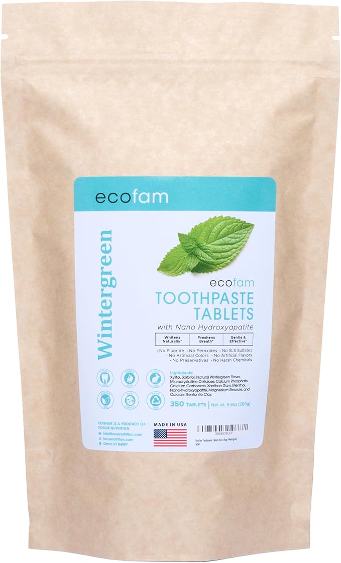 Toothpaste Tablets – Wintergreen | Nano Hydroxyapatite Toothpaste Tablets Chewable | Fluoride Free l 350 Tabs