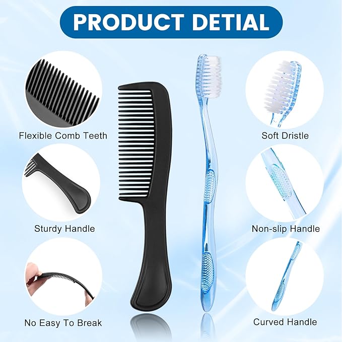 100 Sets Personal Hygiene Kit Basic Toiletry Kits Homeless Supplies Bulk for Women,Men,Travel,Charity,Business Include 100 Toothbrush,100 Toothpaste,100 Comb,100 Bath Soap,500 Floss Pick