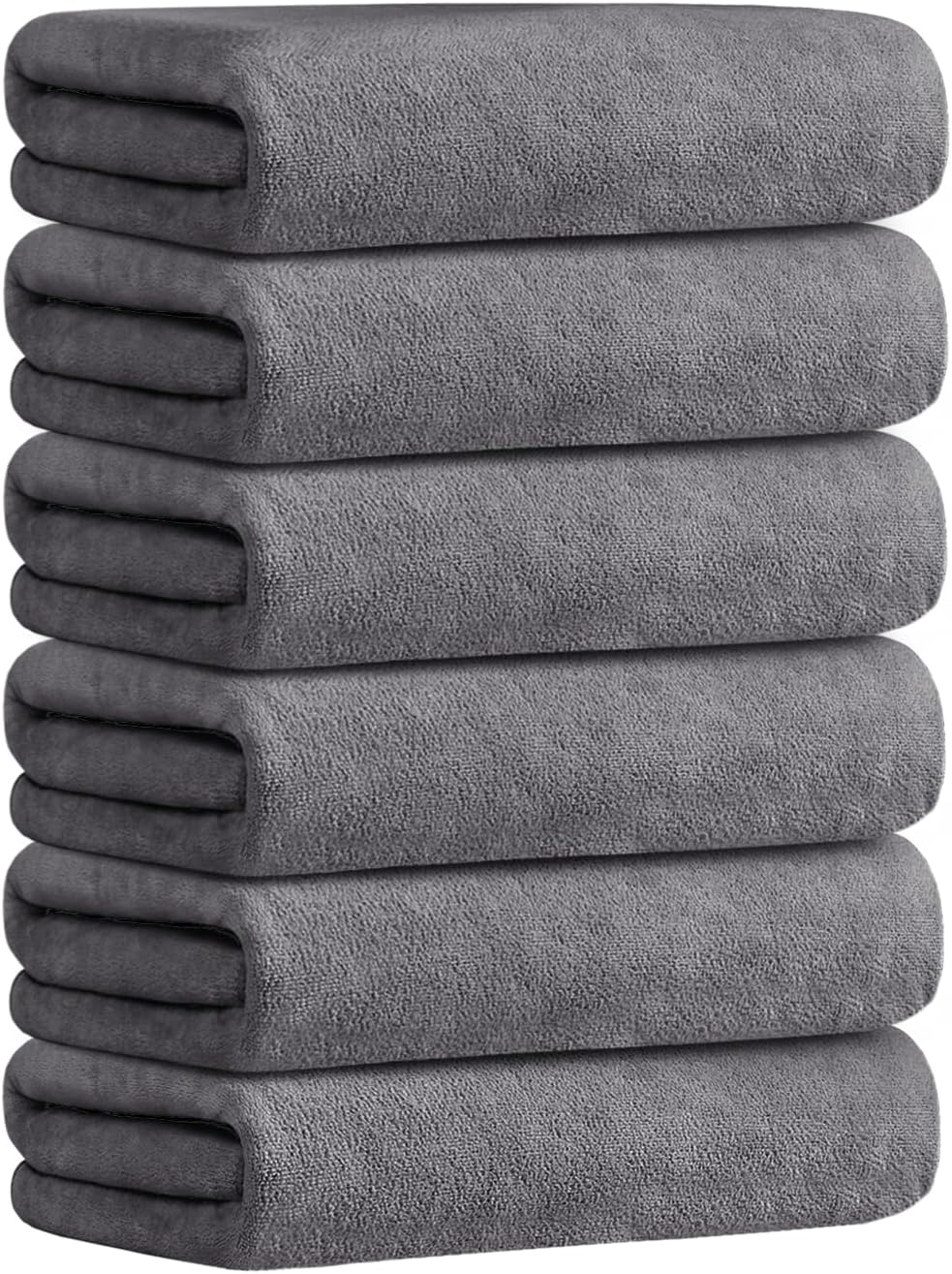 JML Microfiber Bath Towel Sets (6 Pack, 27" x 55") -Extra Absorbent, Fast Drying, Multipurpose for Swimming, Fitness, Sports, Yoga, Grey 6 Count