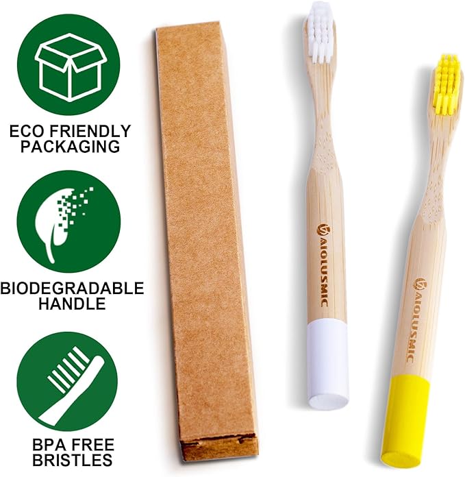 Bamboo Toothbrushes for Kids & Adults, Biodegradable Handles Medium Bristles Tooth Brushes 5 Pack for Kids+5 Pack for Adults (10 Count)