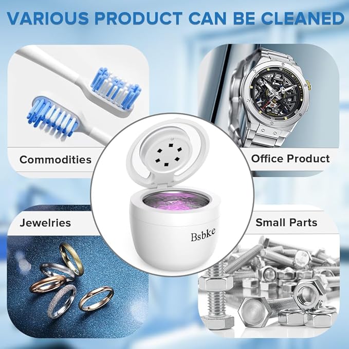 Ultrasonic Retainer Cleaner 45kHz Dental Cleaning Machine With 6 U/V Lights Adjustable Buzzer Alarm 200ML Capacity White