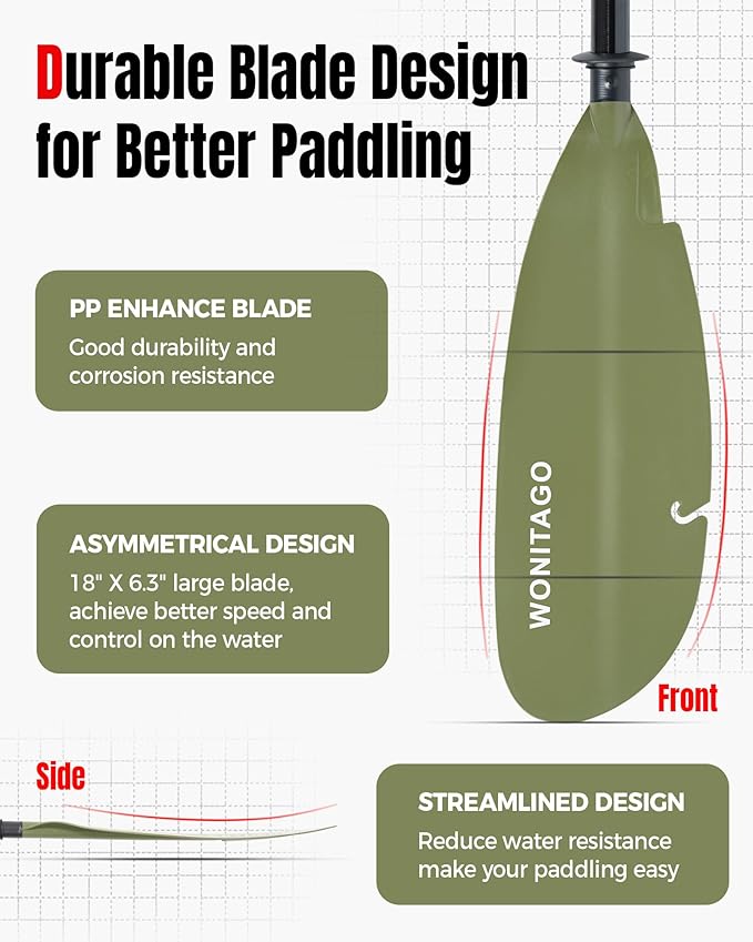 Angler Kayak Paddle with Fiberglass Shaft and Plastic Blade, Floating Adjustable Fihsing Kayak Oar, 220-240 cm/86-94", 240-260 cm/94-102", 260-280 cm/102-110"
