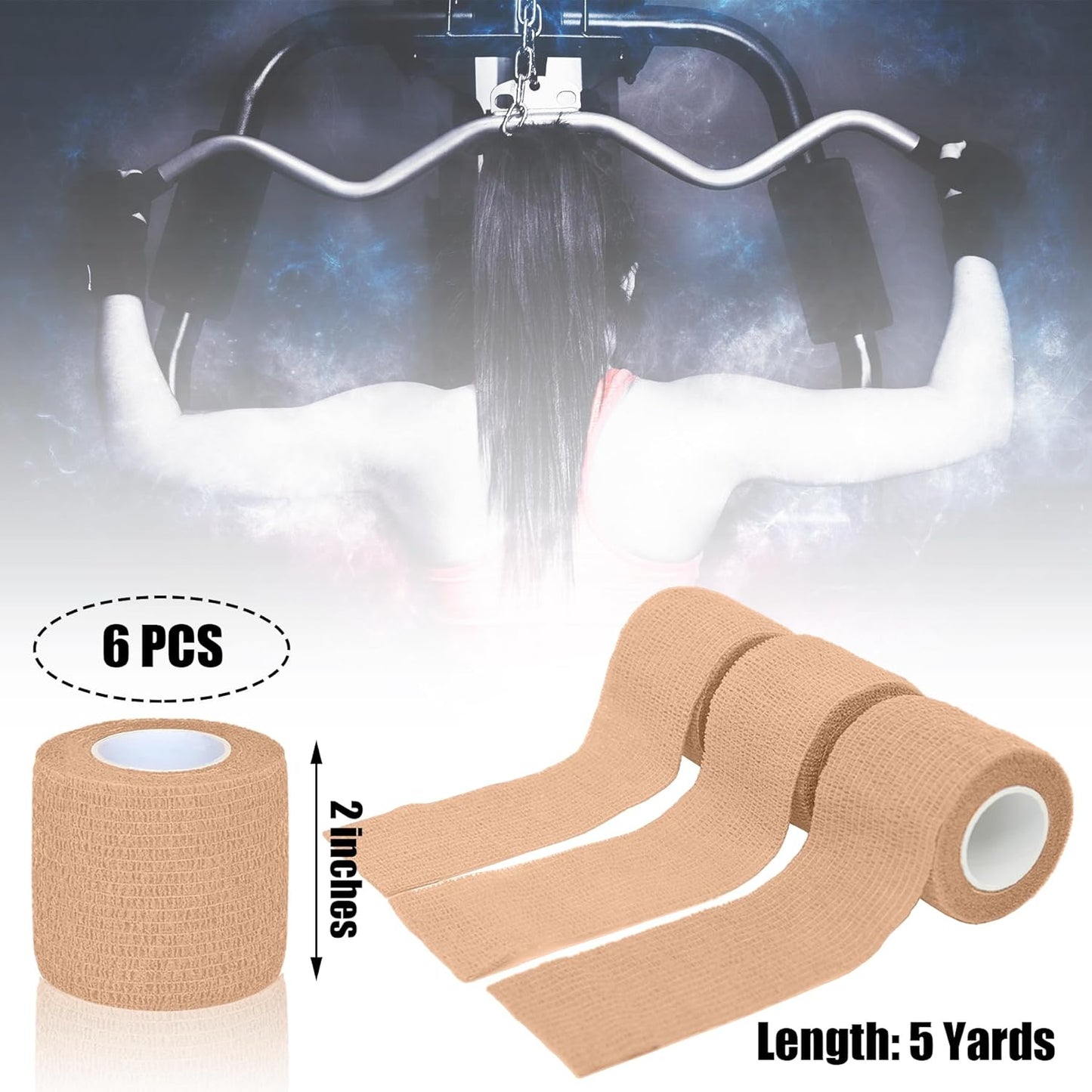 6 Pack 2 Inches Self Adhesive Bandage Wrap Breathable Cohesive Bandage Elastic Tape for Pets, Athletic, Sports, Wrist, Knee, Ankle(5 Yards Per Roll, Skin Color)