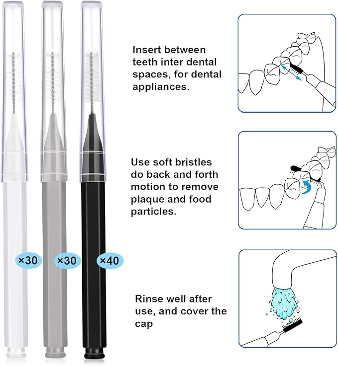 Patelai 50 Pieces Interdental Brush for Cleaner Braces Brush Toothpick Dental Tooth Flossing Head Oral Dental Hygiene Flosser Toothpick Cleaners Tooth Cleaning Tool(Black, White, Gray)
