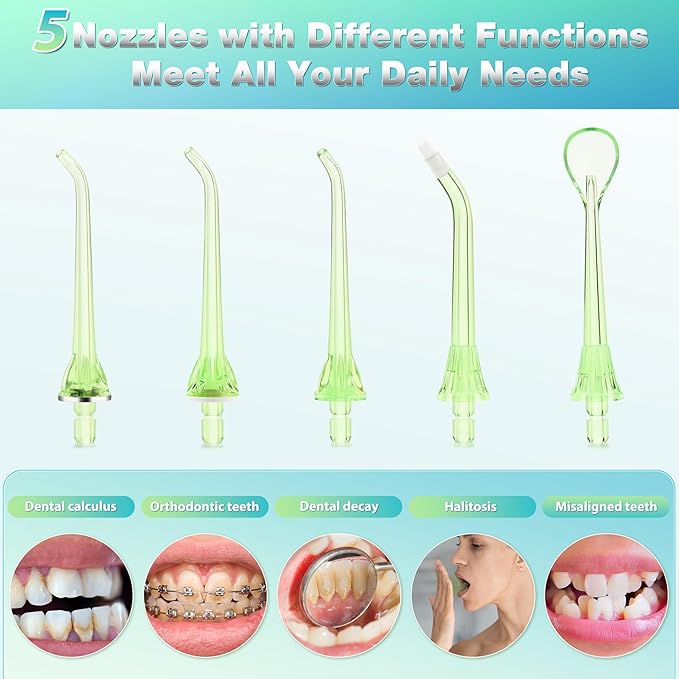 TOVENDOR Electric Water Dental Flosser Teeth Pick, Cordless Flossers Oral Irrigator IPX7 Waterproof 300ML Rechargeable Travel Water Teeth Cleaner with 5 Tips for Home Braces Care Gums Deep Cleaning