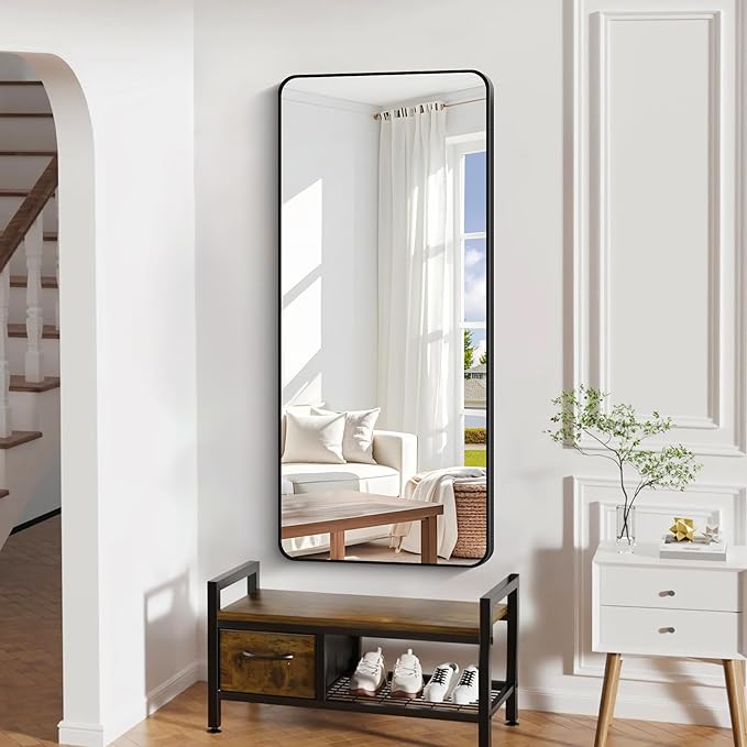 24" x 55"Bathroom Mirror, Matte Black Wall Mirror with Metal Frame, Decorative Rectangular Vanity Mirror for Bedroom Bathroom Living Room Entryway (Horizontal/Vertical)