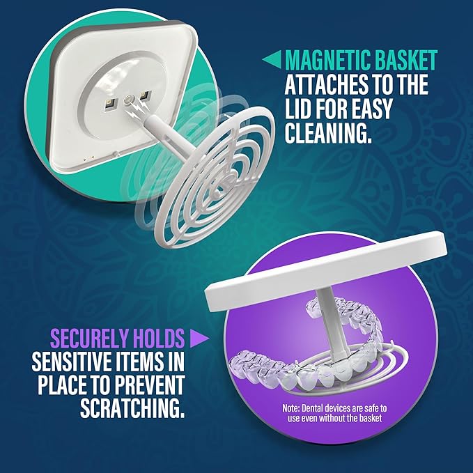 GuruNanda Retainer & Aligner Cleaning Pod for Retainers, Dentures, Mouthguards, Aligners, & Jewelry, 3 Modes, 45kHz Ultrasonic Retainer Cleaner, 190 ml capacity