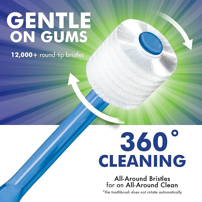 Brilliant Oral Care Adult Toothbrush with Soft Bristles, Round Head, and All-Around Clean for Teeth and Gums, Blue, 1 Pack