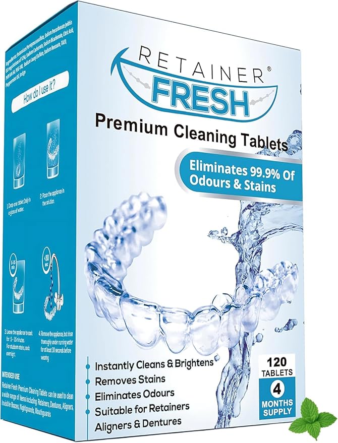 Retainer Cleaner Tablets - 120 Tablets 4 Month Retainer Fresh - Retainer Cleaning Tablets, Mouth Guard Cleaner, Denture Cleaner, Aligner Cleaner, Brite Retainer Tablets