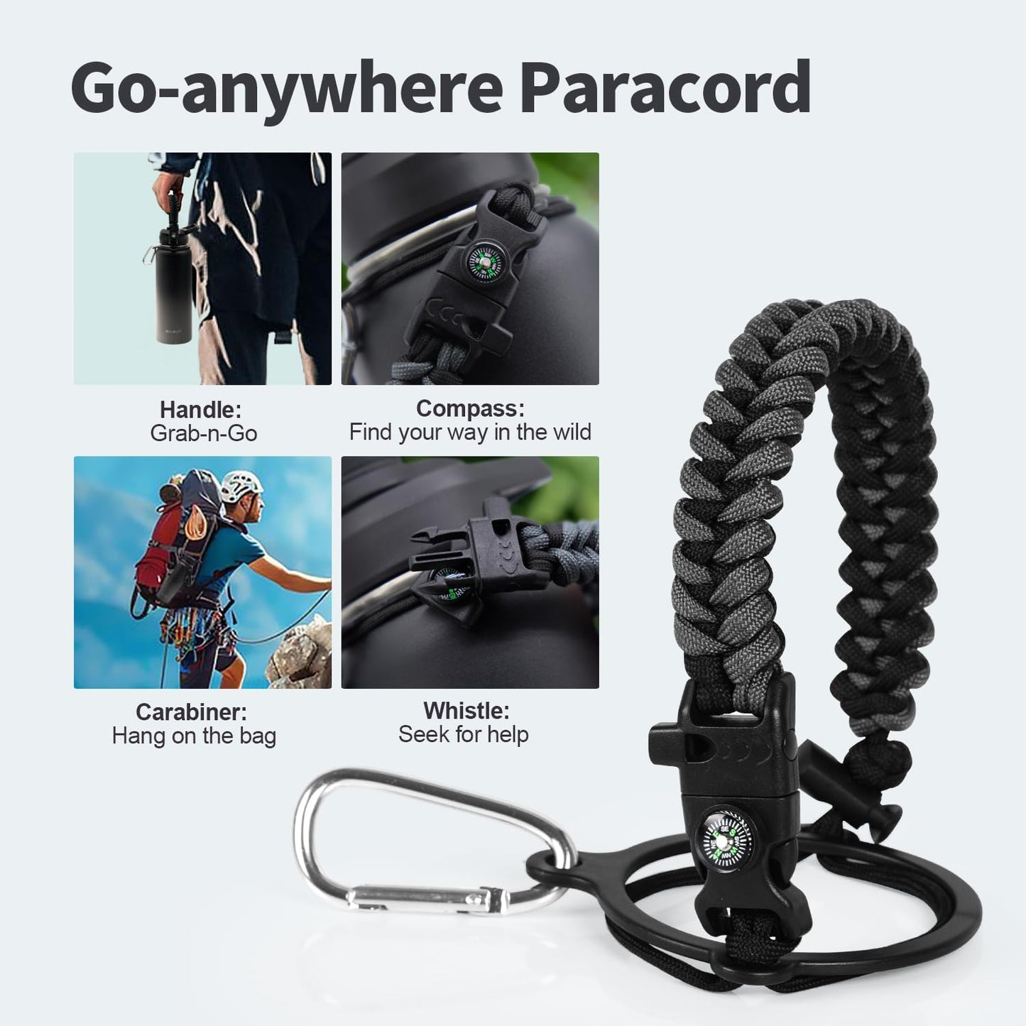 40 oz Insulated Water Bottle with Straw (Cold for 48 Hrs), Stainless Steel Triple Wall Vacuum Sports Water Jug, Leakproof Hydro Cup Flask with Paracord Handle & Straw Spout Lids & DIY Stickers