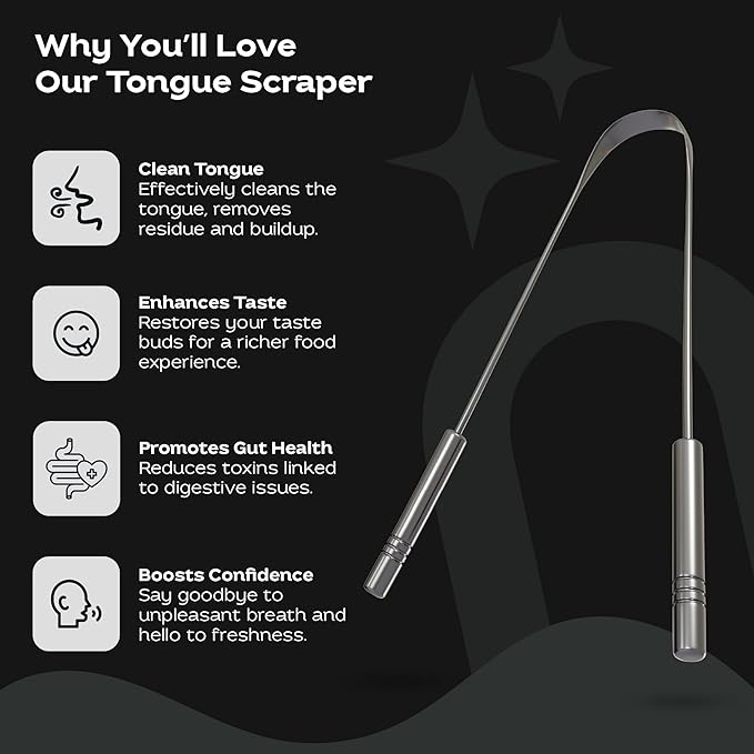 Justnatur 100% Pure Stainless Steel | Ultimate Tongue Cleaner for Fresher Breath | Reusable Metal Tongue Scraper for Adults & Kids | Extra Durable Tongue Cleaning Tool (30g Pack of 2)