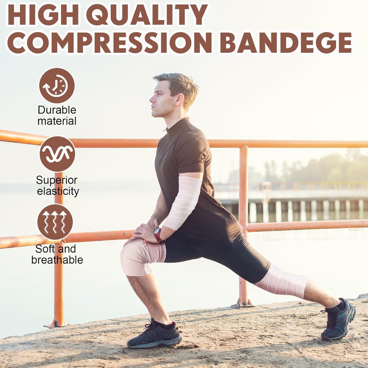 LEIFIDE 36 Pack Compression Bandage Wrap with Self Closure on Both Ends Elastic Bandage for Legs, Knees, Ankles, Wrists, Elbows, Shoulders, Athletic Stretchable Wrap(2 Inch,Yellow Trim)